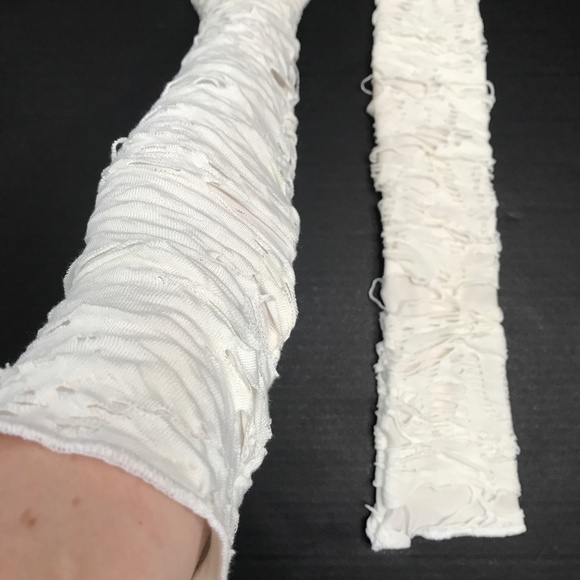 Long Mummy Gloves White Arm Warmers Ghost Costume Covers Mens Zombie Ghoul Wrap - Picture 5 of 5